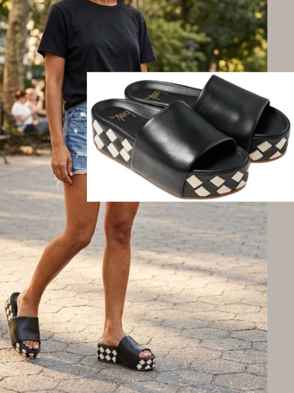 beek Albatross Platform black & white checker sandal Slides